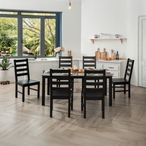  Bộ Bàn Ghế Ăn 6 Ghế và 1 Bàn 1m6 - Indoor Dining Set Black 