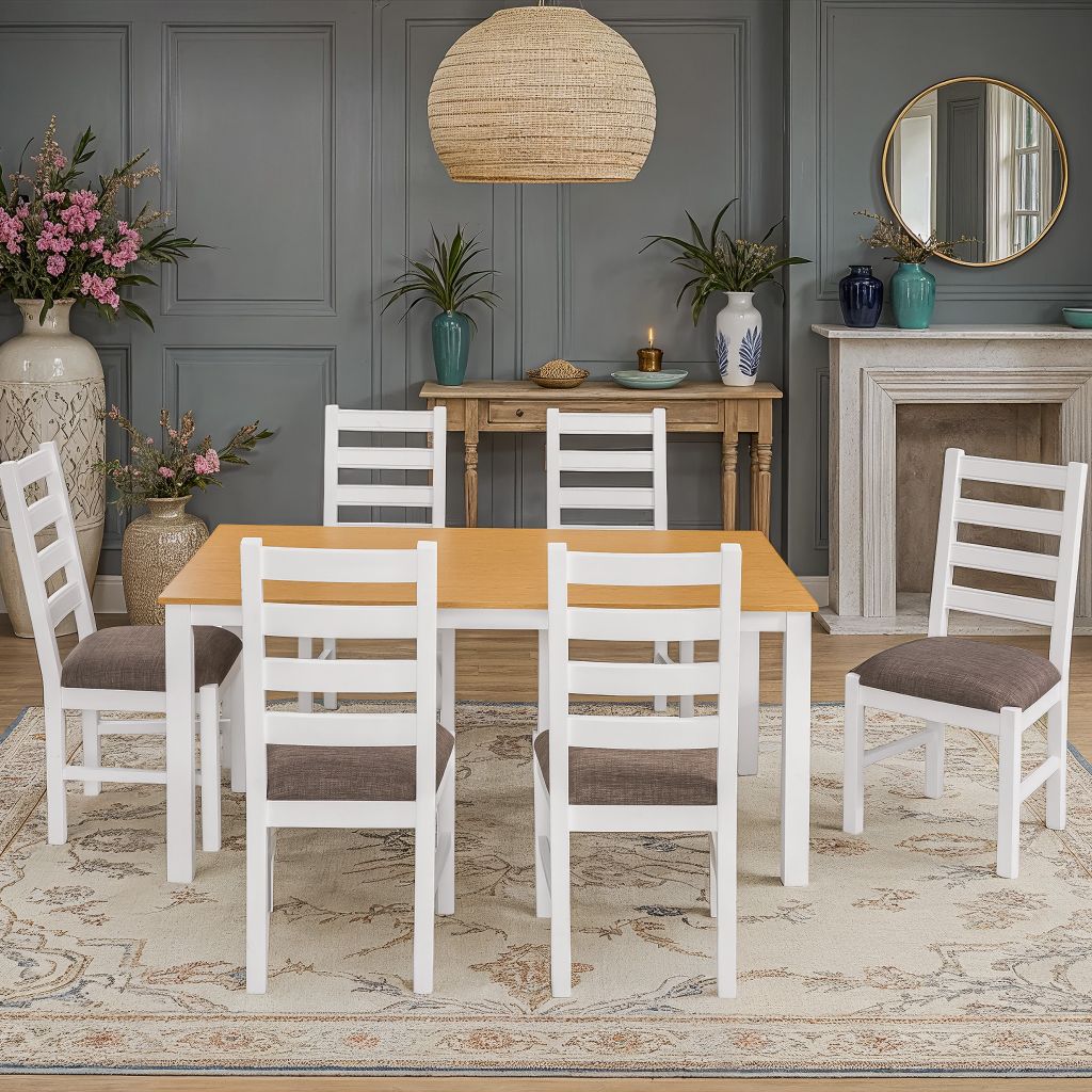 Ghế Ăn Gỗ Tràm Kèm Nệm Tựa Lưng Cao Cấp (Set 2 cái) - Dining Chair White With Cushion