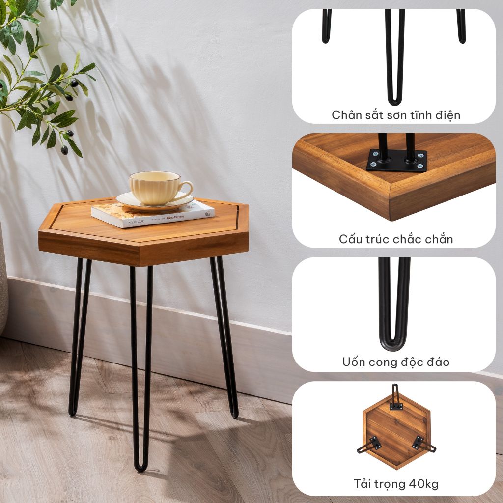 Bàn Lục Giác Gỗ – Hexagon Side Table