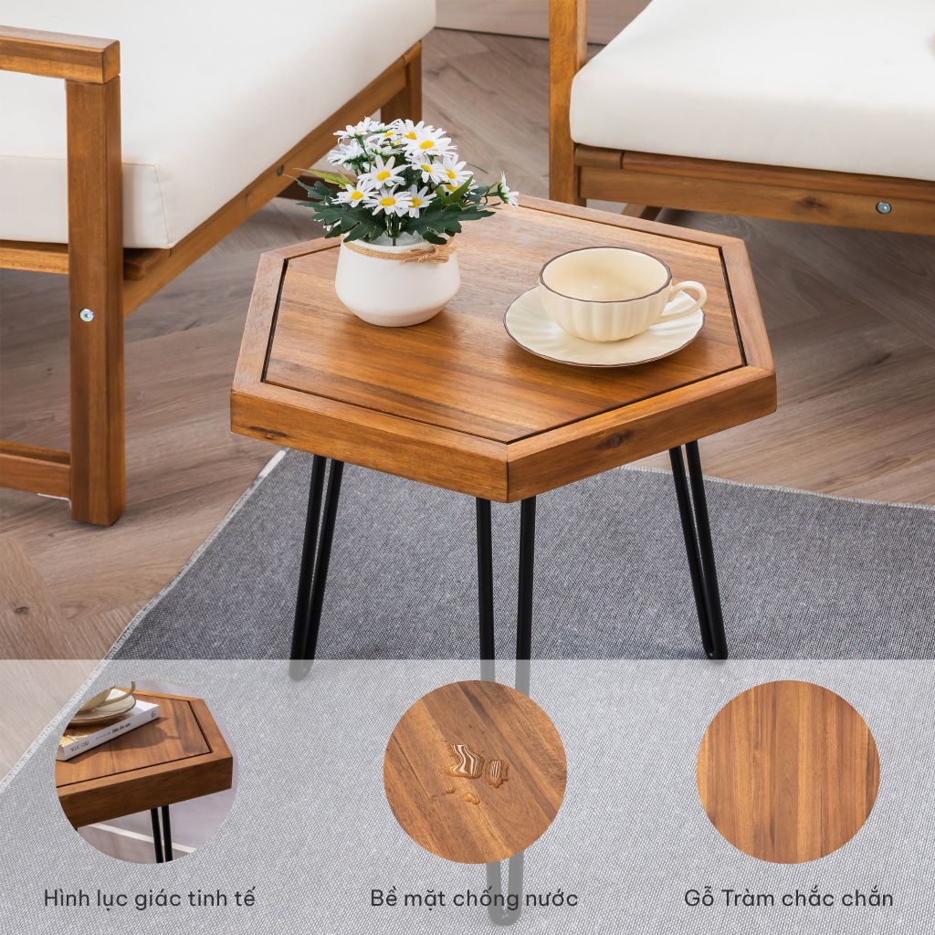 Bàn Lục Giác Gỗ – Hexagon Side Table