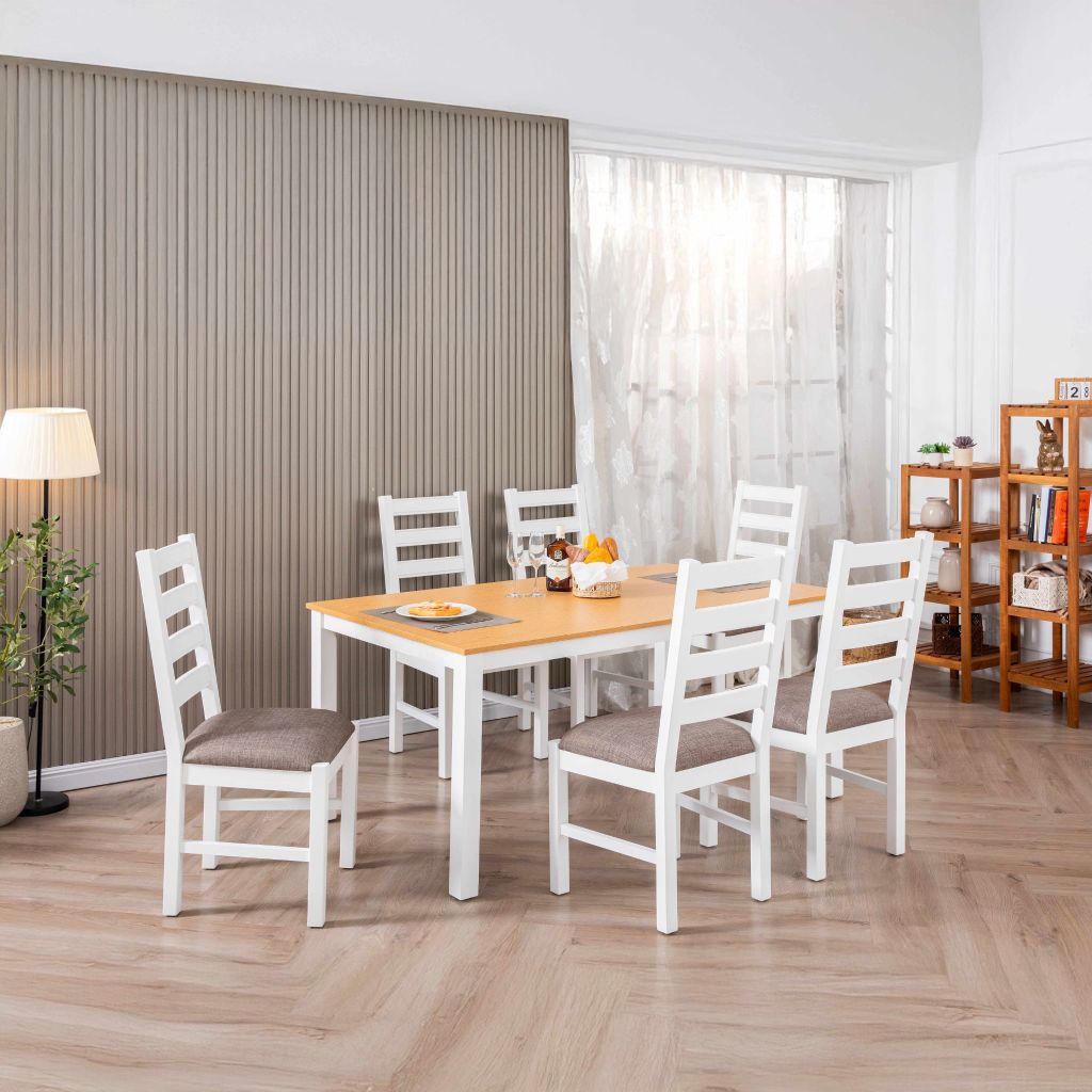 Bộ Bàn Ăn 6 Ghế Kèm Nệm và 1 Bàn 1m6 - Indoor Dining Set White With Cushion