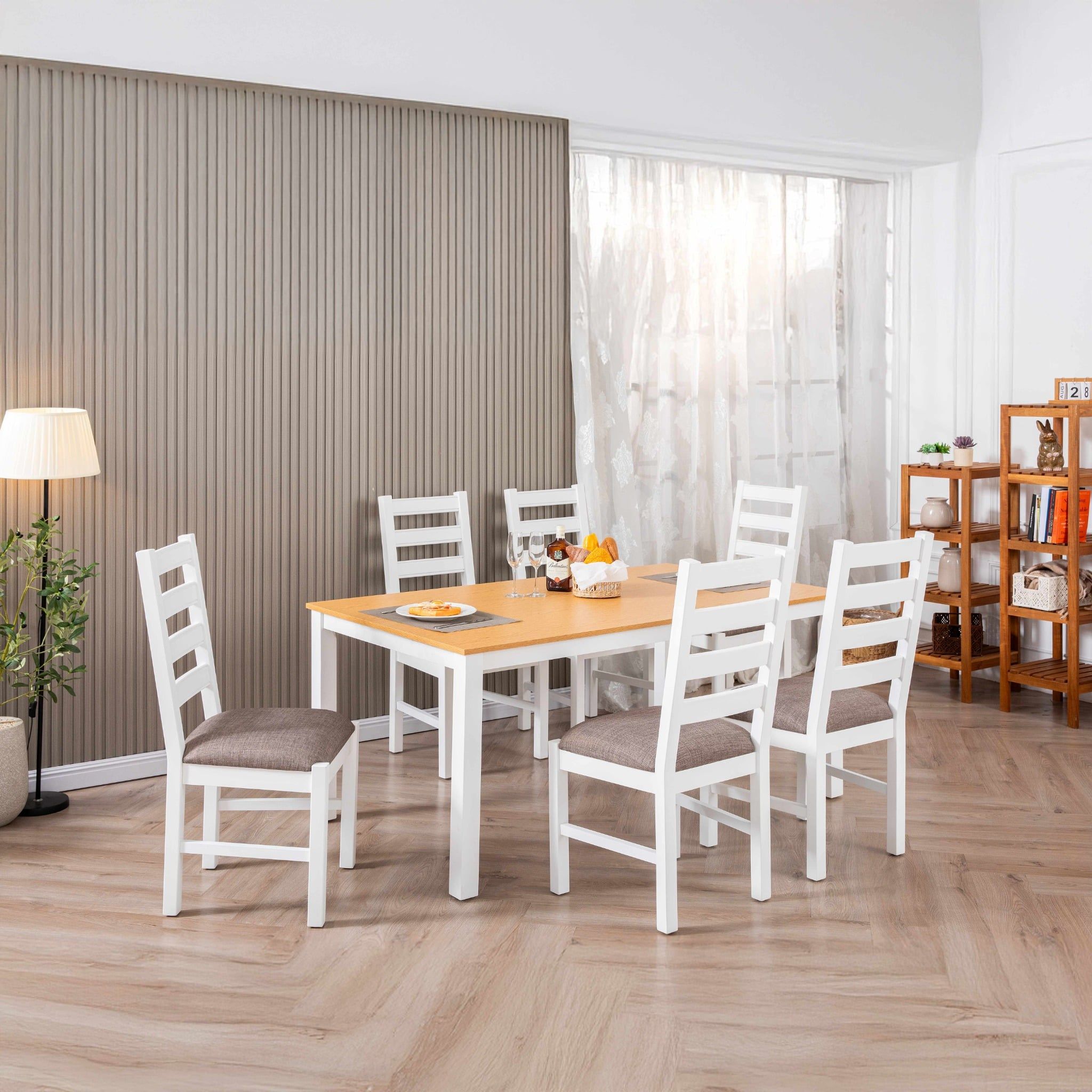  Bộ Bàn Ăn 6 Ghế Kèm Nệm và 1 Bàn 1m6 - Indoor Dining Set White With Cushion 