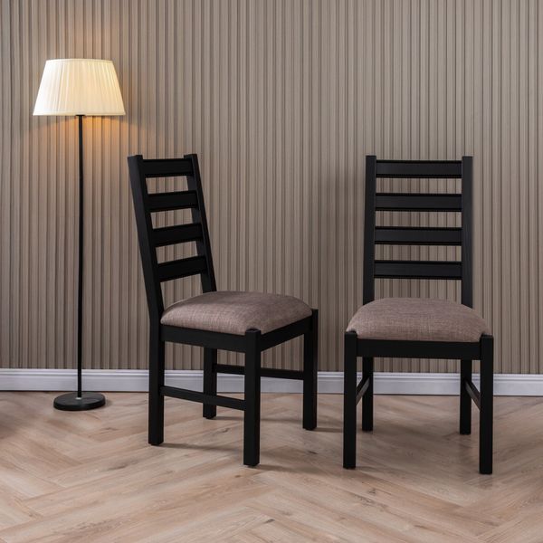  Ghế Ăn Gỗ Tràm Kèm Nệm Tựa Lưng Cao Cấp (Set 2 cái) - Dining Chair Black With Cushion 