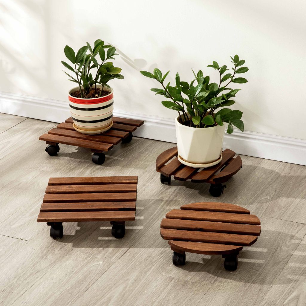 Combo 2 Đế Chậu Cây Vuông Có Bánh Xe – Square Wooden Plant Caddy