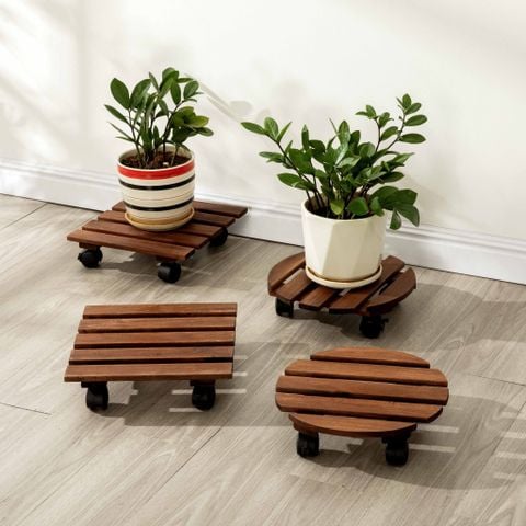  Combo 2 Đế Chậu Cây Vuông Có Bánh Xe – Square Wooden Plant Caddy 
