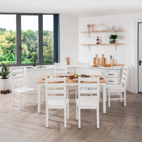  Bộ Bàn Ghế Ăn 6 Ghế và 1 Bàn 1m6 - Indoor Dining Set White 