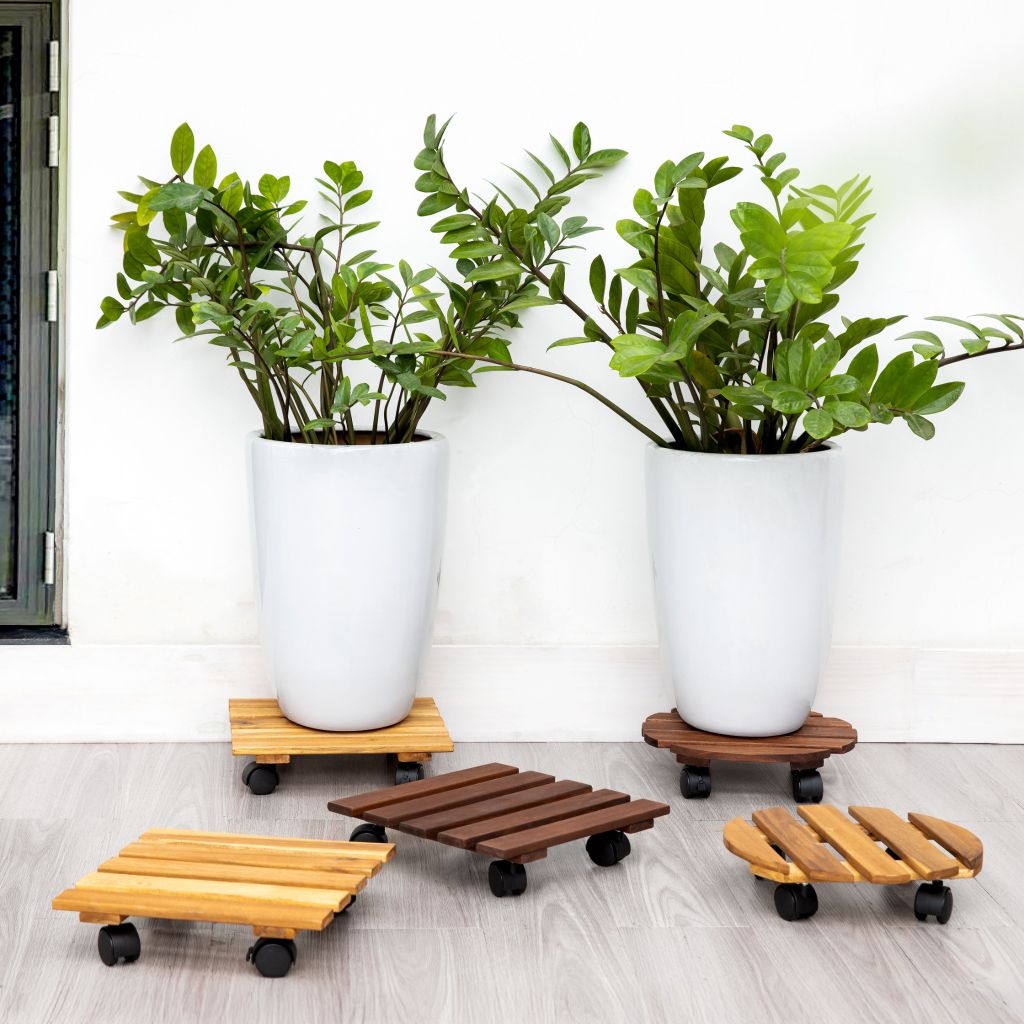 Combo 2 Đế Chậu Cây Vuông Có Bánh Xe – Square Wooden Plant Caddy