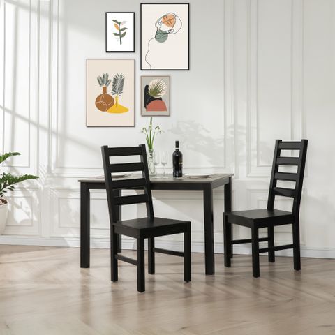  Ghế Ăn Gỗ Tràm Tựa Lưng Cao Cấp (Set 2 cái) - Dining Chair Black 