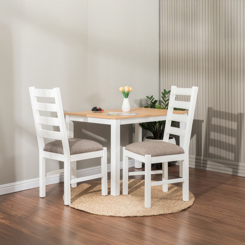 Ghế Ăn Gỗ Tràm Kèm Nệm Tựa Lưng Cao Cấp (Set 2 cái) - Dining Chair White With Cushion