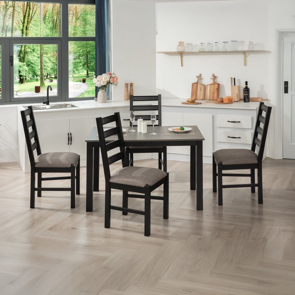 Bộ Bàn Ghế Ăn 4 Ghế Kèm Nệm và 1 Bàn 1m15 - Indoor Dining Set Black With Cushion