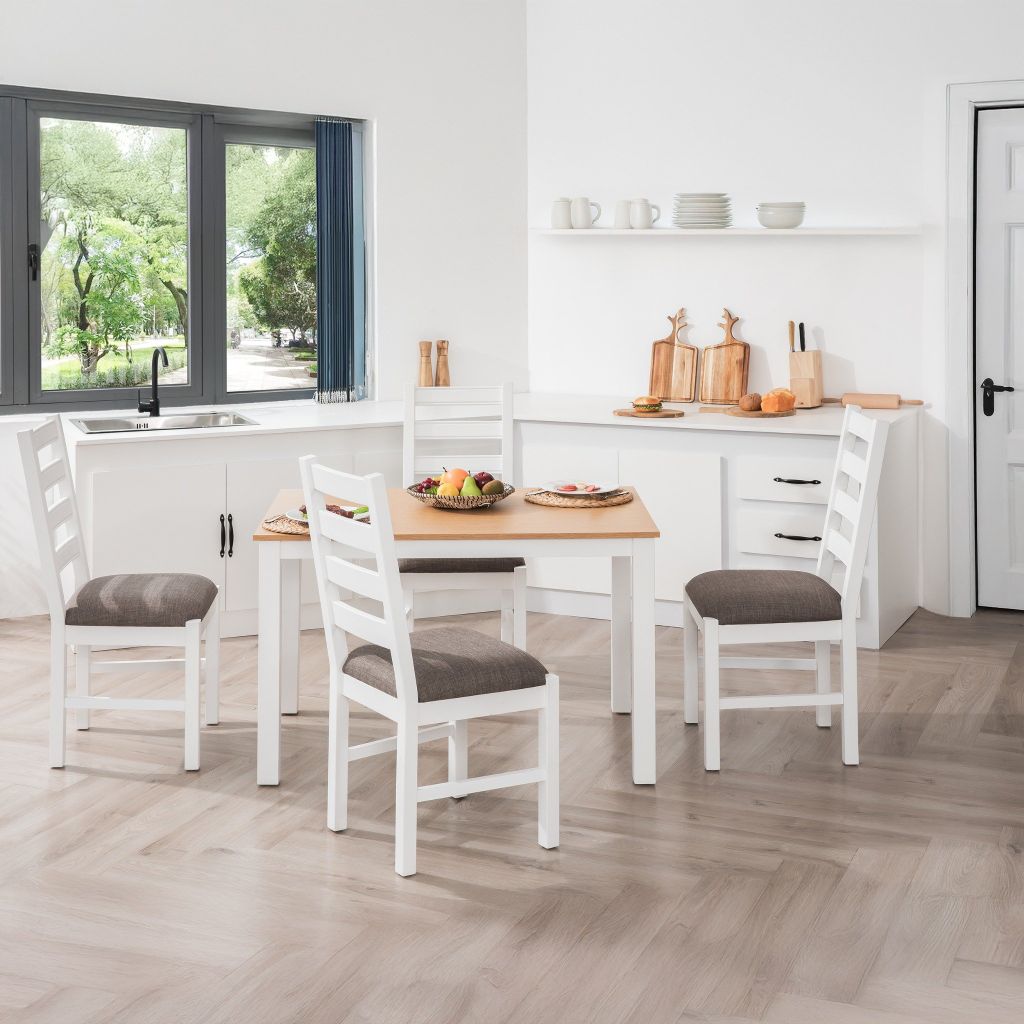 Bộ Bàn Ghế Ăn 4 Ghế Kèm Nệm và 1 Bàn 1m15 - Indoor Dining Set White With Cushion