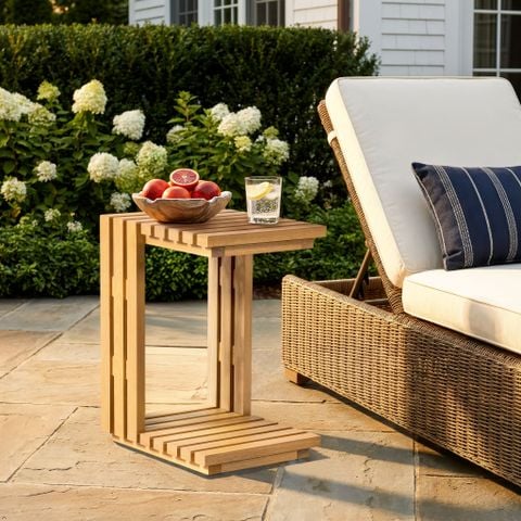 Bàn Vuông Chữ C Ngoài Trời Trang Trí, Gỗ Bạch Đàn Cao Cấp, Bàn Sofa Đa Năng - C -  Shape Patio Side Table
