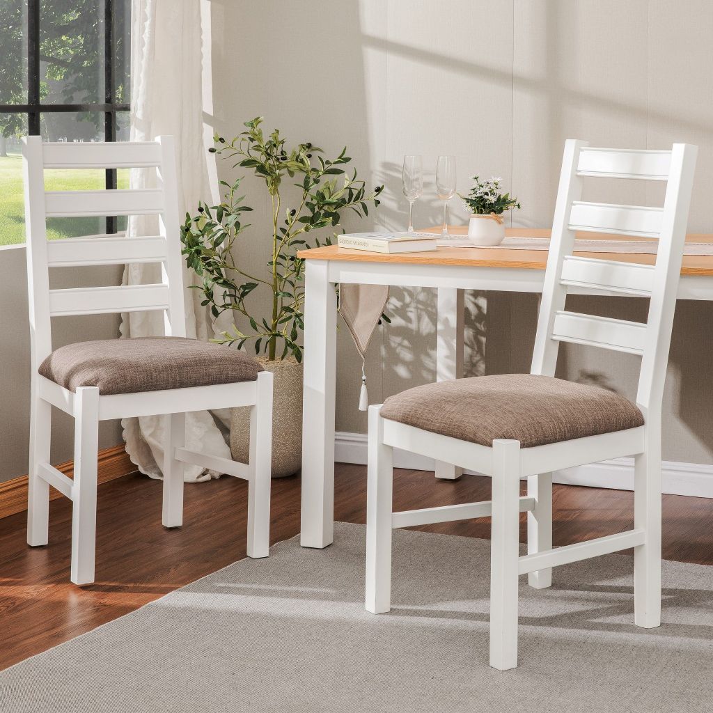 Ghế Ăn Gỗ Tràm Kèm Nệm Tựa Lưng Cao Cấp (Set 2 cái) - Dining Chair White With Cushion