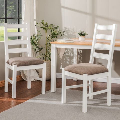  Ghế Ăn Gỗ Tràm Kèm Nệm Tựa Lưng Cao Cấp (Set 2 cái) - Dining Chair White With Cushion 