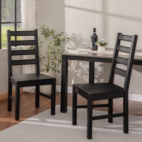 Ghế Ăn Gỗ Tràm Tựa Lưng Cao Cấp (Set 2 cái) - Dining Chair Black 