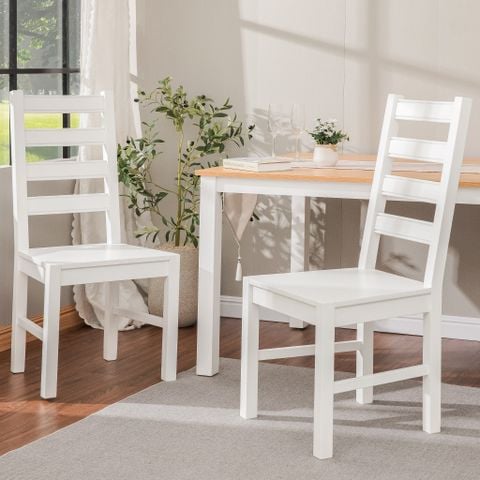  Ghế Ăn Gỗ Tràm Tựa Lưng Cao Cấp (Set 2 cái) - Dining Chair White 