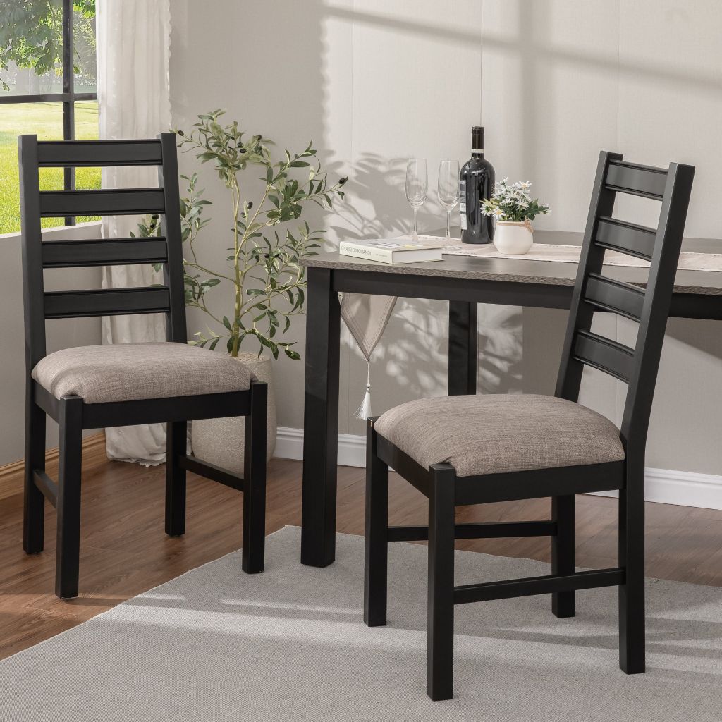 Ghế Ăn Gỗ Tràm Kèm Nệm Tựa Lưng Cao Cấp (Set 2 cái) - Dining Chair Black With Cushion