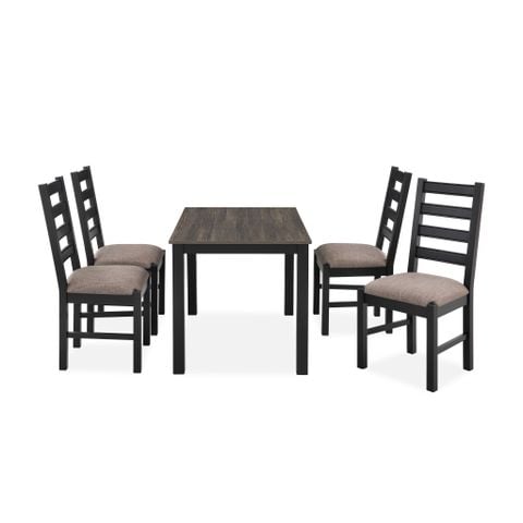  Bộ Bàn Ghế Ăn 4 Ghế Kèm Nệm và 1 Bàn 1m15 - Indoor Dining Set Black With Cushion 