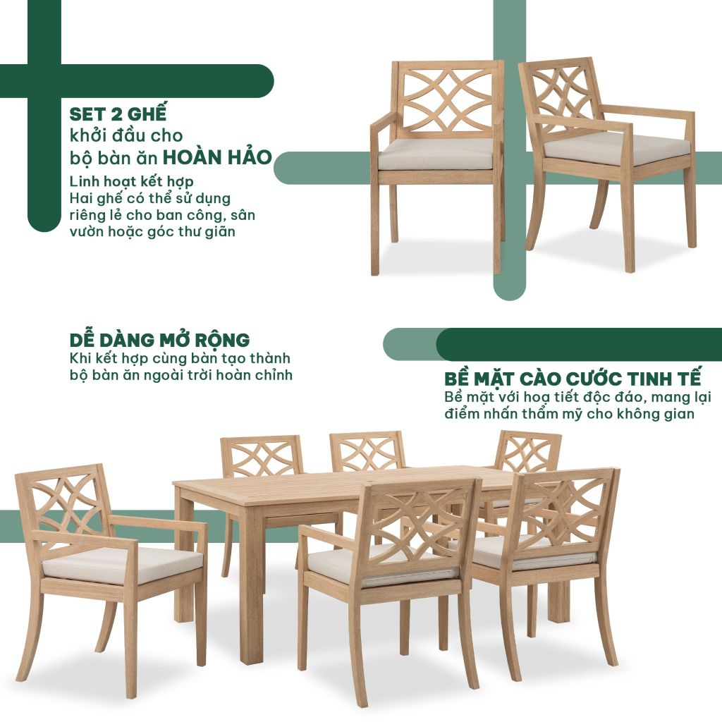 Ghế Tựa Kèm Nệm (Set 2 cái) Ngoài Trời Cao Cấp - Outdoor Dining Chair ( Set of 2)