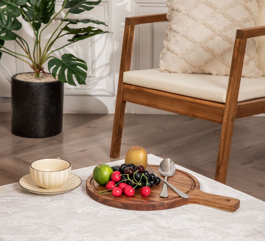 Thớt Gỗ Tròn Có Tay Cầm - Round Chopping Board