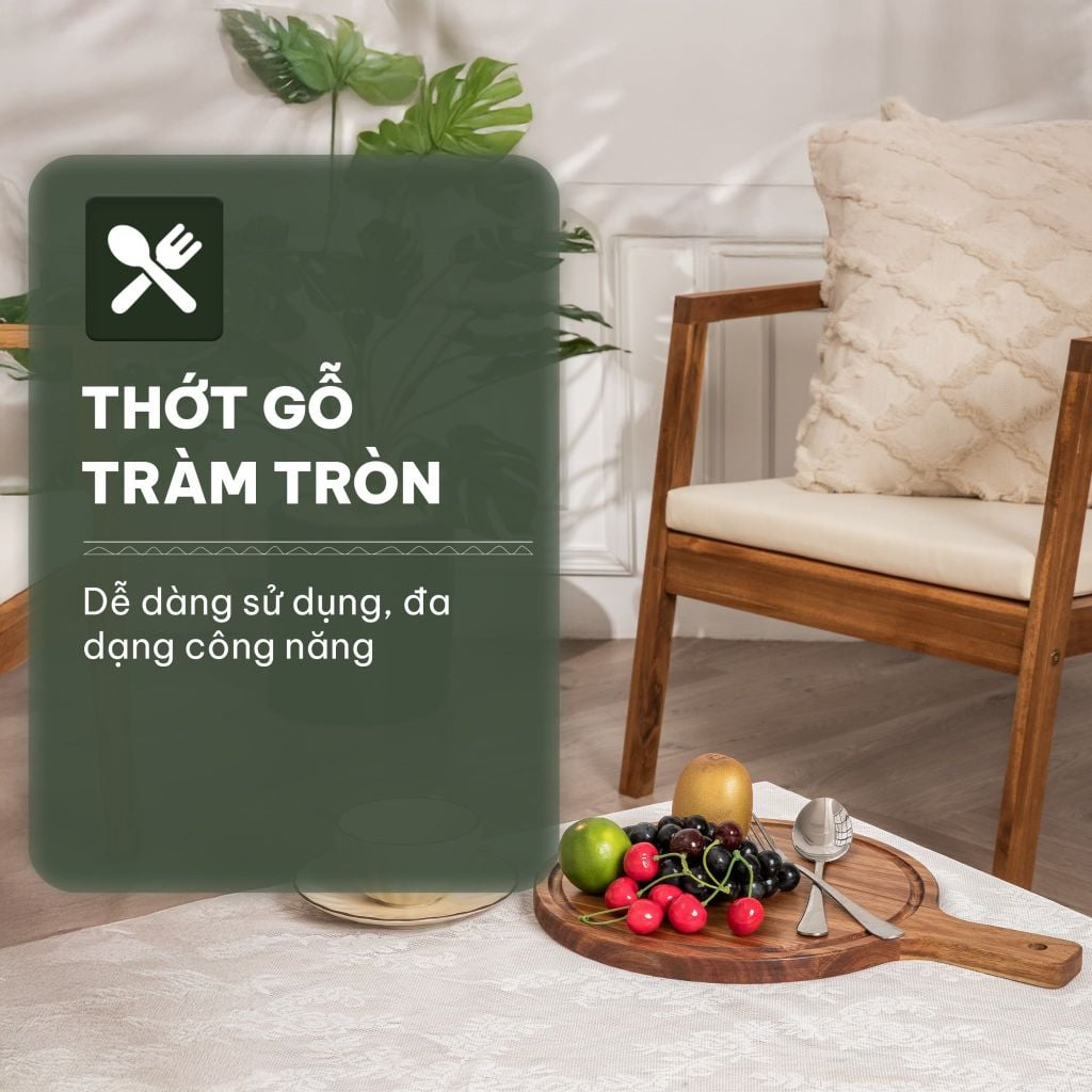 Thớt Gỗ Tròn Có Tay Cầm - Round Chopping Board