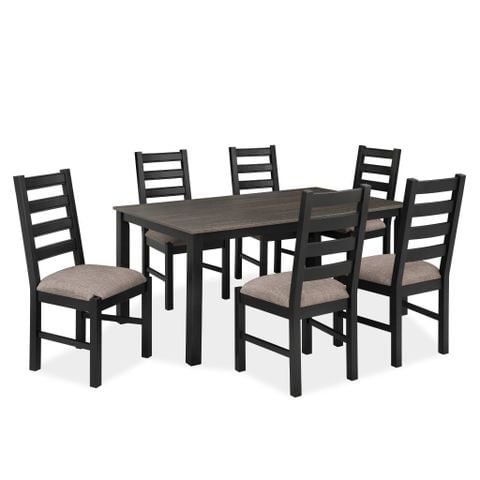  Bộ Bàn Ăn 6 Ghế Kèm Nệm và 1 Bàn 1m6 - Indoor Dining Set Black With Cushion 