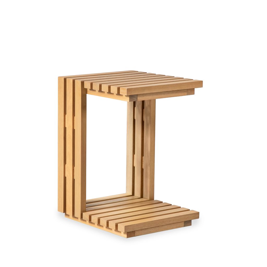 Bàn Vuông Chữ C Ngoài Trời Trang Trí, Gỗ Bạch Đàn Cao Cấp, Bàn Sofa Đa Năng - C -  Shape Patio Side Table