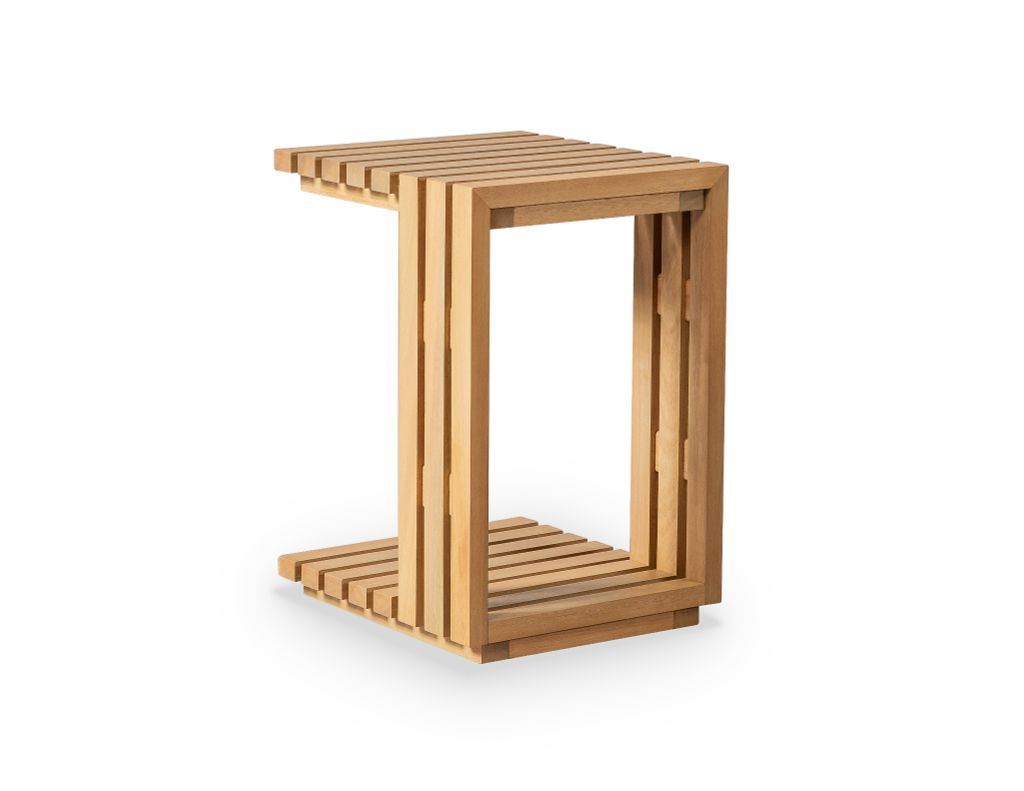 Bàn Vuông Chữ C Ngoài Trời Trang Trí, Gỗ Bạch Đàn Cao Cấp, Bàn Sofa Đa Năng - C -  Shape Patio Side Table