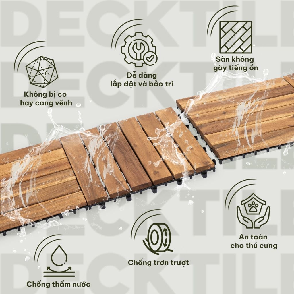 Vỉ Gỗ Lót Sàn 12 Nan Đế Cao - Round Joint Floor Decking 12 Slats
