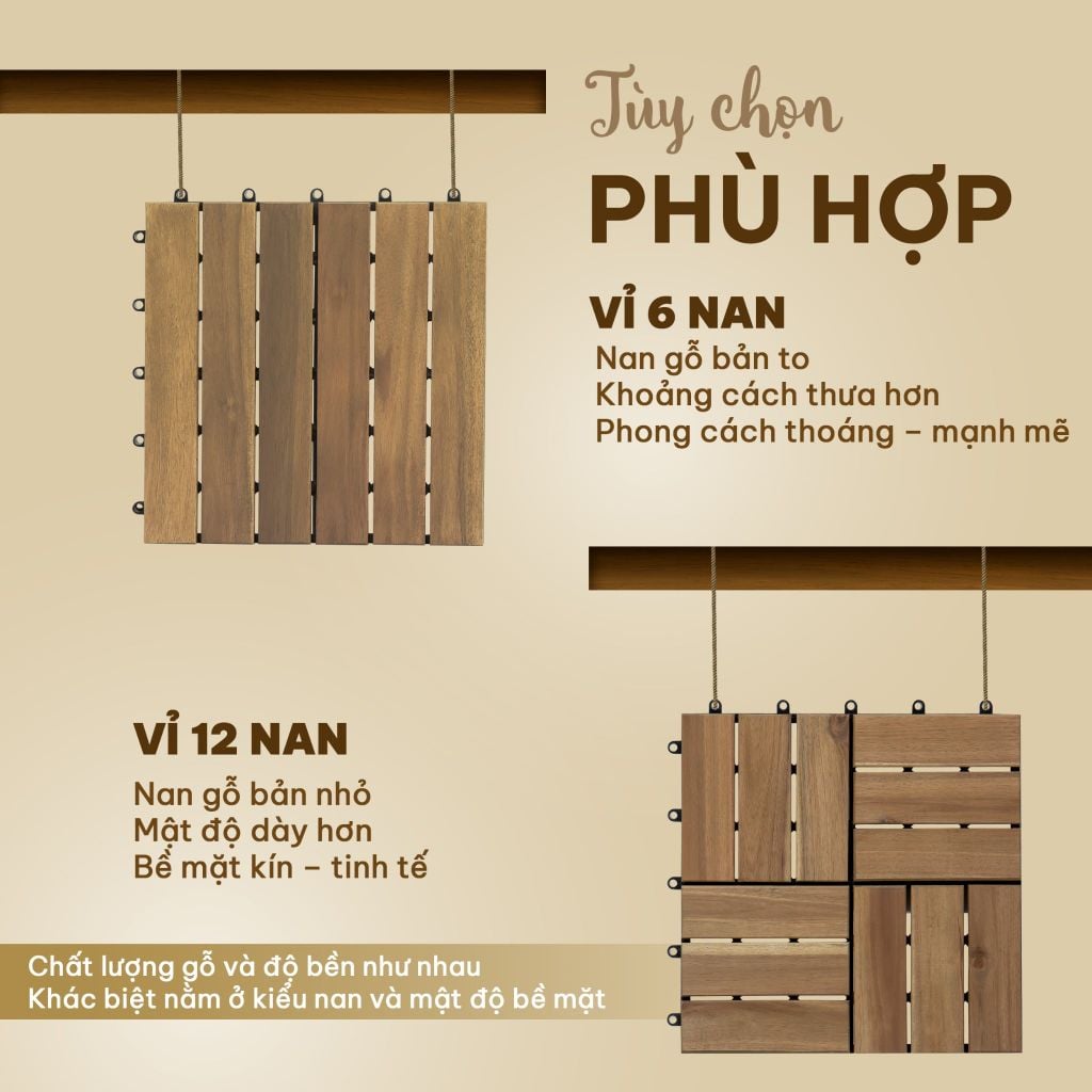 Vỉ Gỗ Lót Sàn 12 Nan Đế Cao - Round Joint Floor Decking 12 Slats