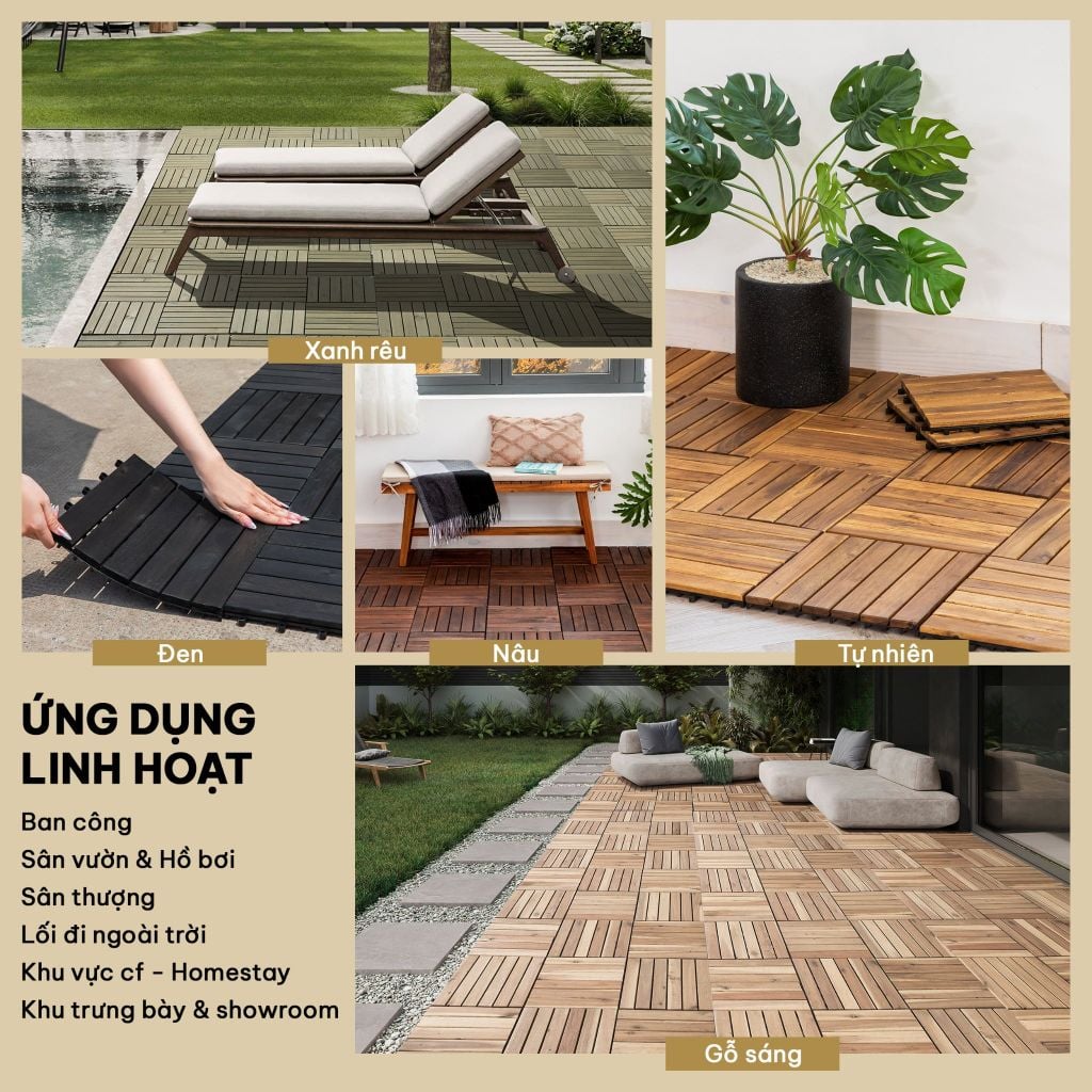Vỉ Gỗ Lót Sàn 12 Nan Đế Cao - Round Joint Floor Decking 12 Slats