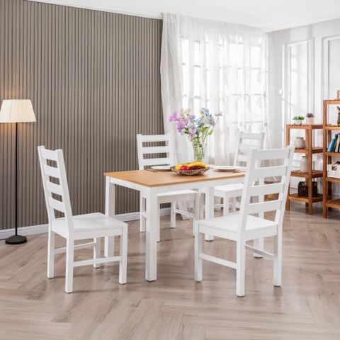 Bộ Bàn Ăn 4 Ghế 1m15 – Trắng/Đen, Có/Không Nệm