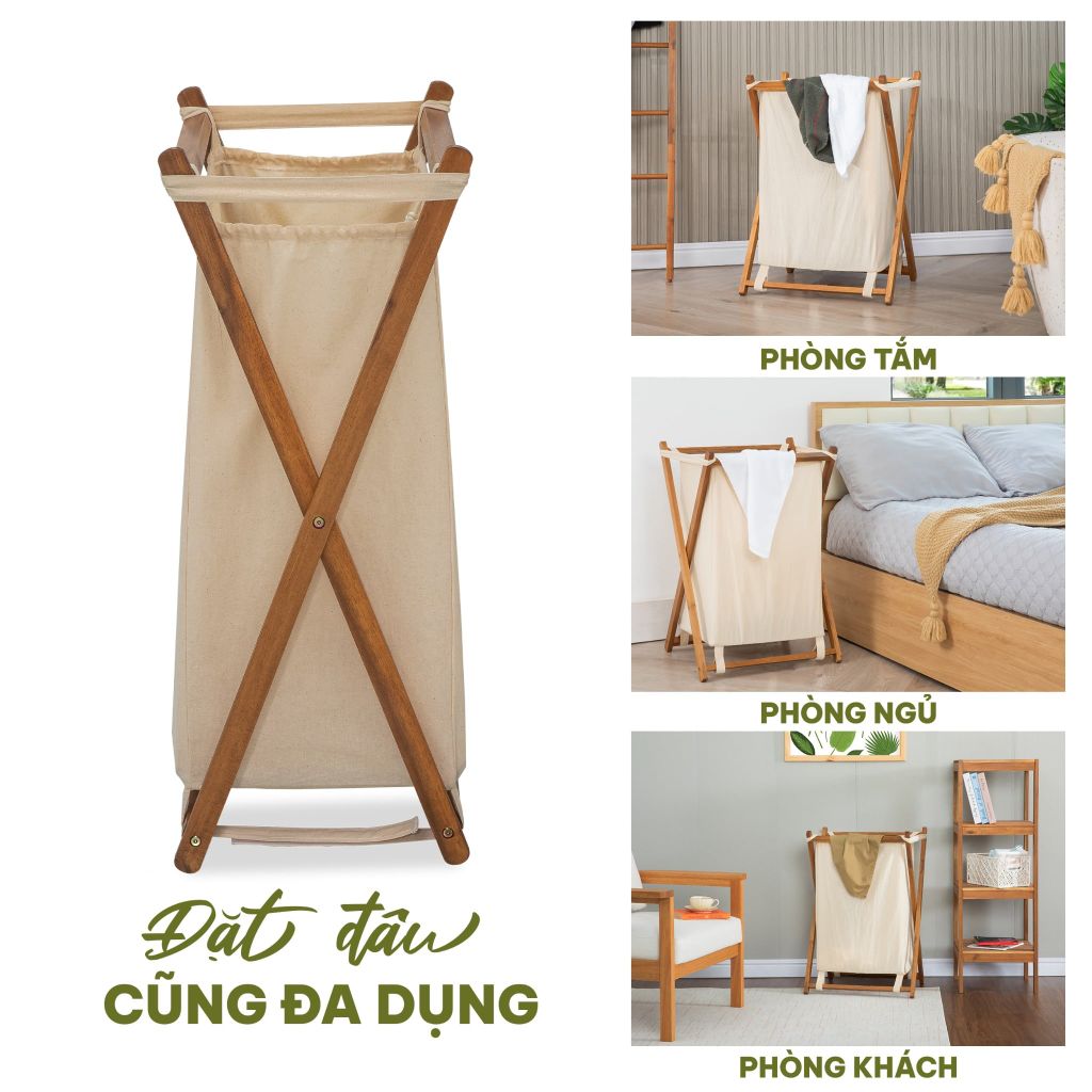 Giỏ Đựng Quần Áo Khung Gỗ – X-Frame Laundry Hamper