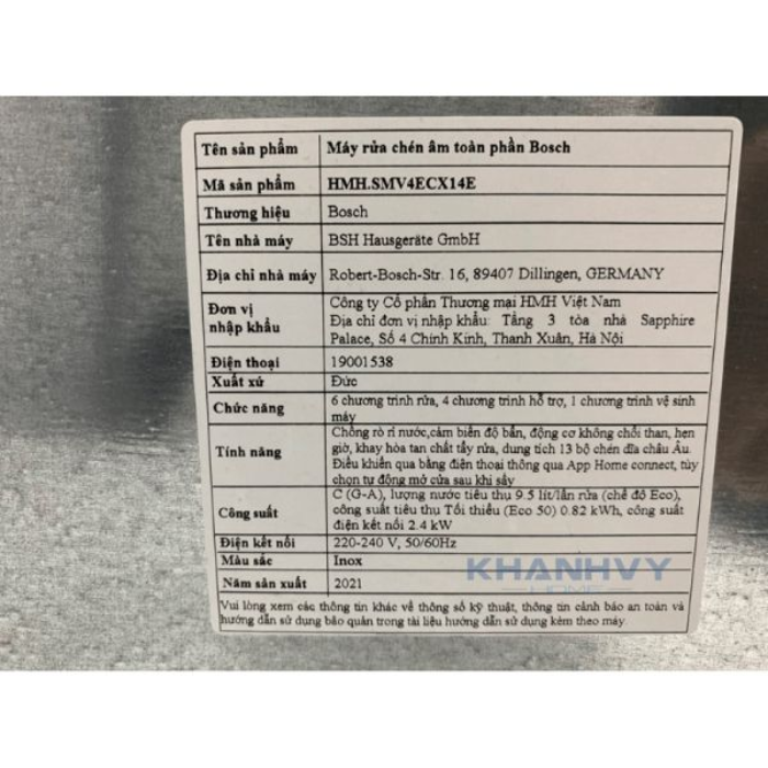 Máy rửa chén Bosch SMV4ECX14E Series 4, 13 bộ, âm tủ Home connect