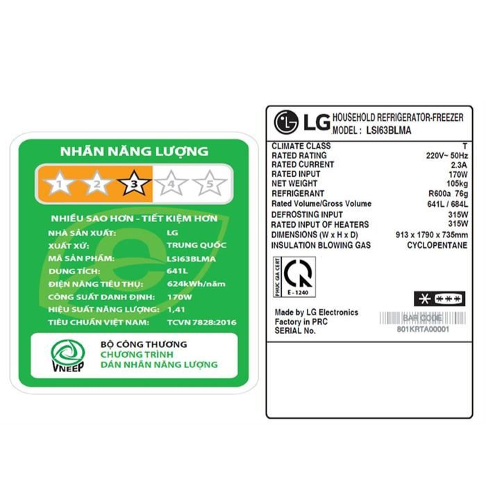 Tủ lạnh LG LSI63BLMA Side by Side 641 lít