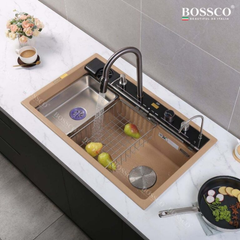Chậu rửa chén Bossco BC-C8652VK 1 hộc vàng kem kim sa