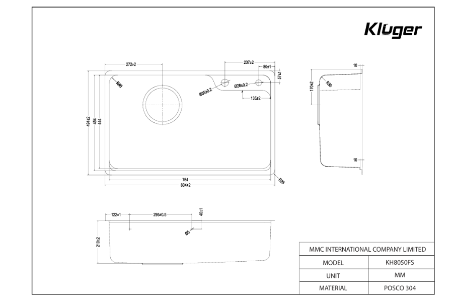 Chậu rửa bát Kluger KH8050FS Basic