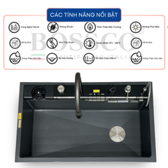 Chậu rửa chén Bossco BC-C8652XĐ 1 hộc xám đen
