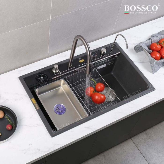 Chậu rửa chén Bossco BC-C8652XĐ 1 hộc xám đen