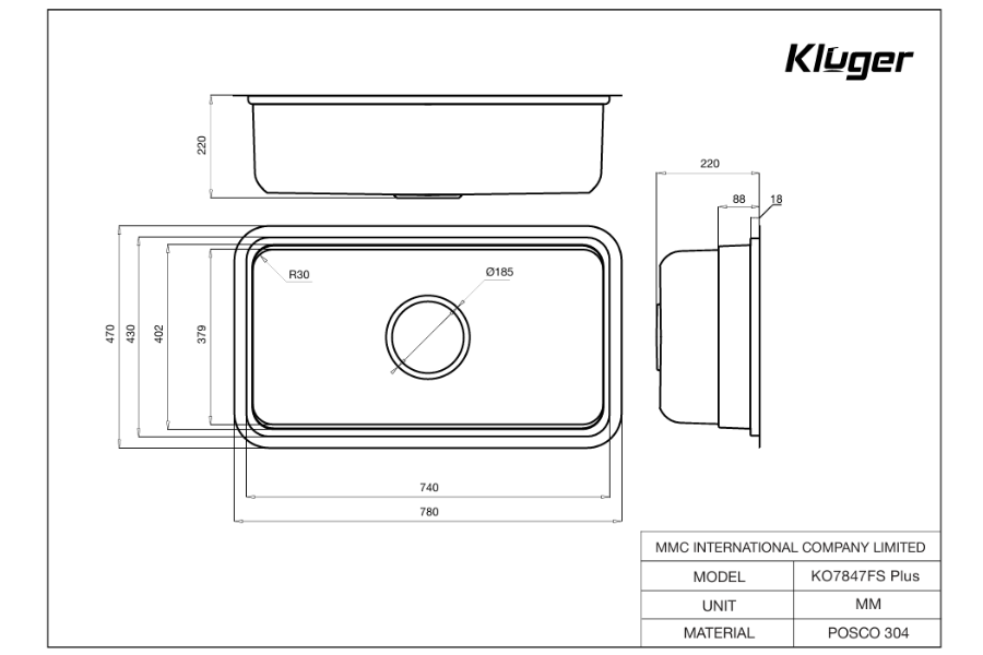 Chậu rửa bát Kluger KO7847FS Plus