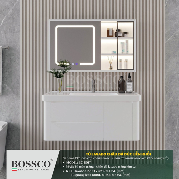 Tủ lavabo Bossco BC-B01T màu trắng