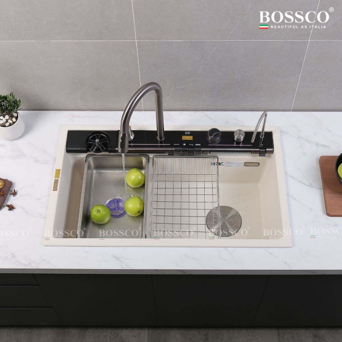 Chậu Rửa Chén Bossco BC-C8652TKS 1 hộc trắng kim sa