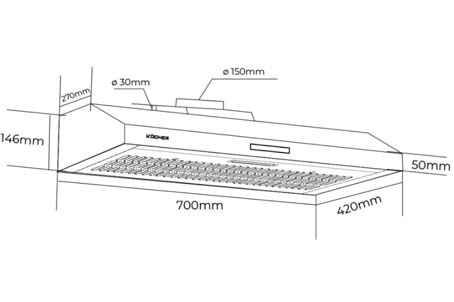 Máy hút mùi Kocher K-6070V gắn tường 70cm