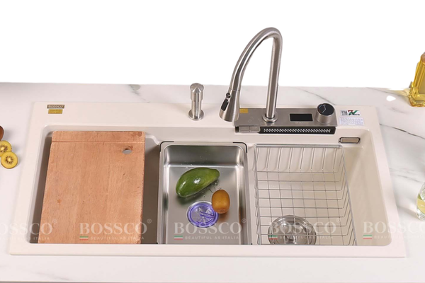 Chậu rửa chén Bossco BC-A10052TKS 1 hộc trắng kim sa