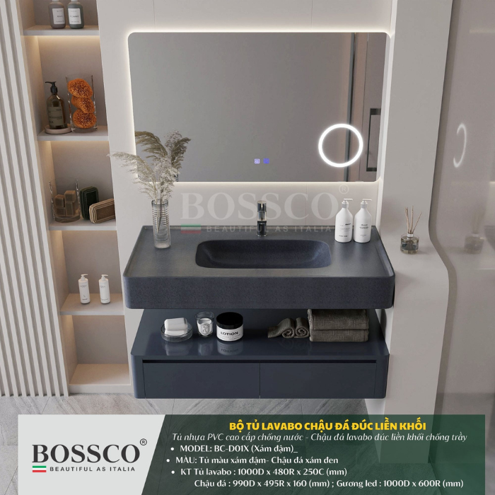 Tủ lavabo Bossco BC-D01XĐ màu xám đậm
