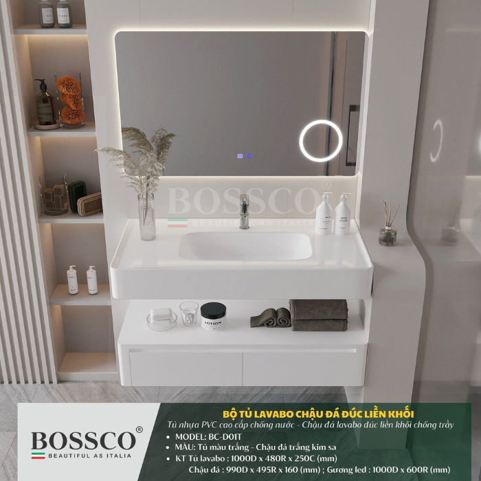 Tủ lavabo Bossco BC-D01T màu trắng