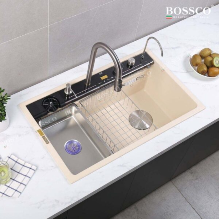 Chậu rửa chén Bossco BC-C8652KKS 1 hộc  kem kim sa