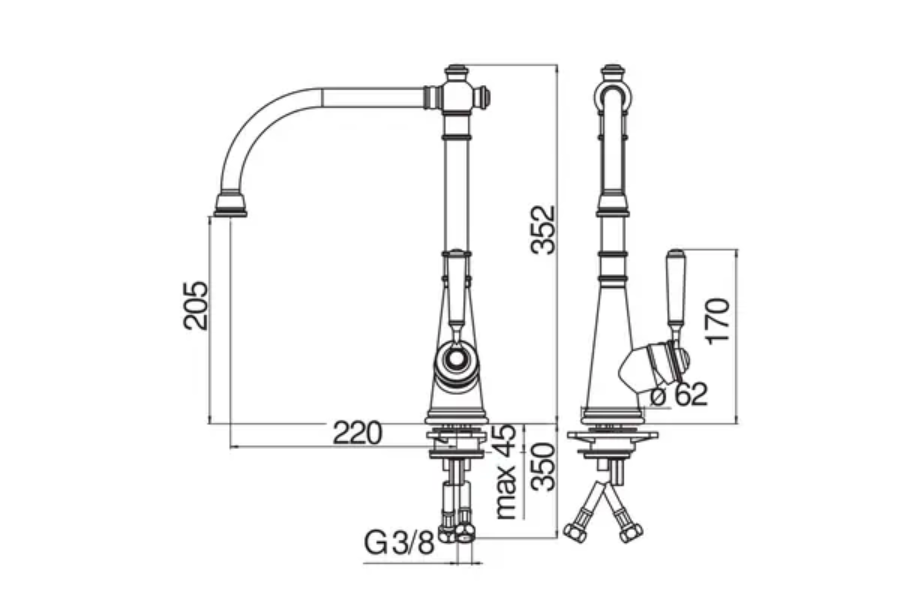 Vòi rửa chén Nobili CHARLIE NB255C tân cổ điển nóng lạnh