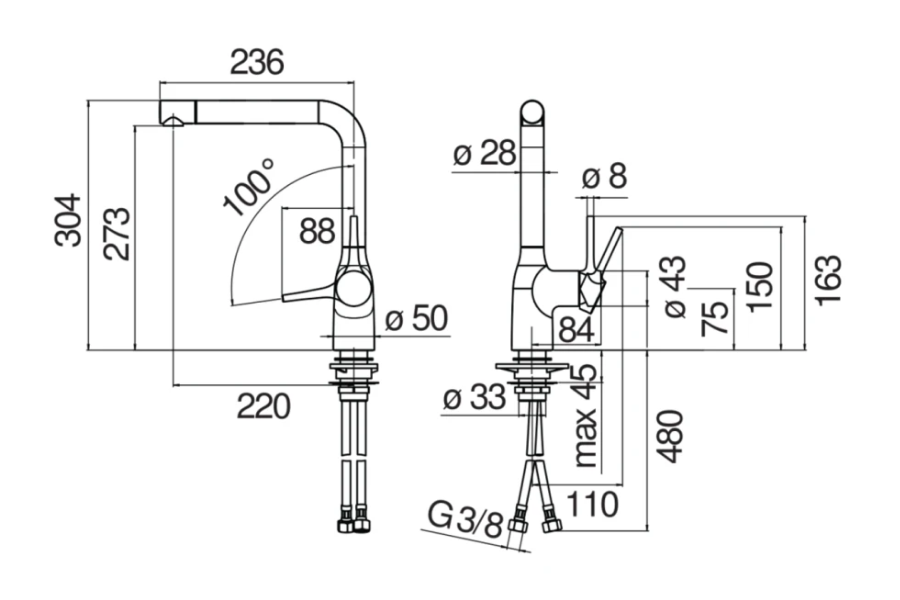 Vòi rửa chén Nobili MANIA NB214 nóng lạnh
