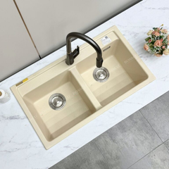 Chậu rửa chén Bossco BC-RT9050KKS 2 hộc kem kim sa